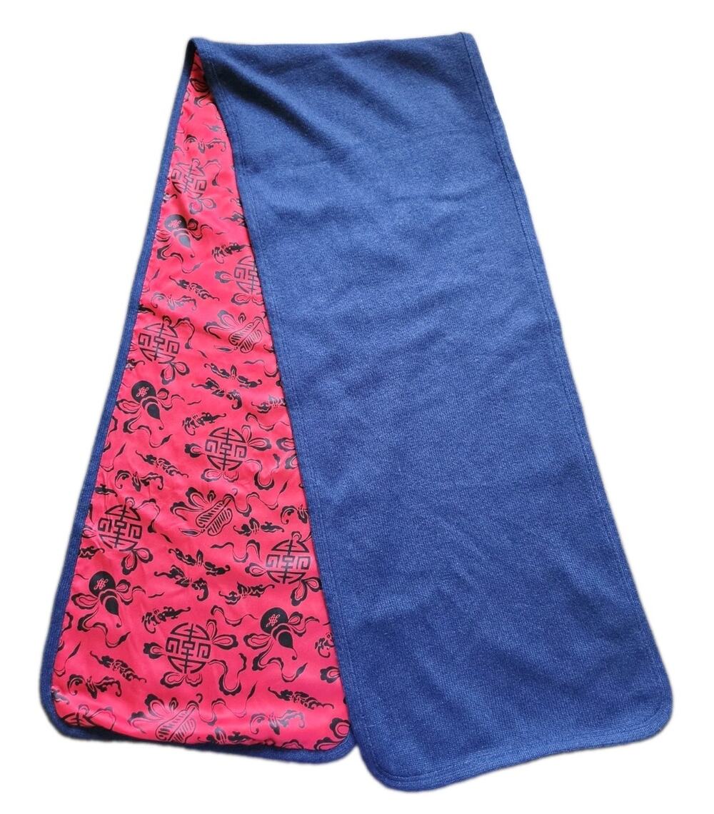 Shanghai Tang Cashmere Silk Reversible Scarf 12x60 Lined Asian Motif Luxury